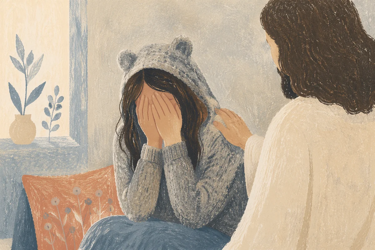 Jesus Comforting Crying Woman in Compassion