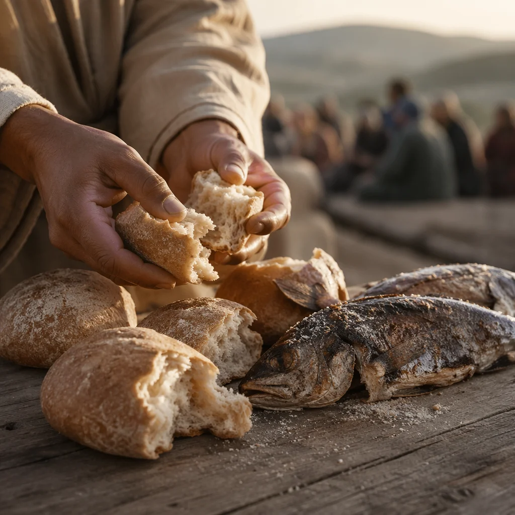Jesus Feeding Five Thousand Bread and Fish