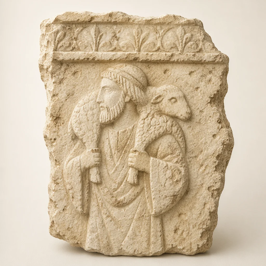 Ancient Good Shepherd Relief with Lamb