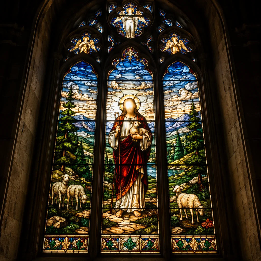 Jesus Good Shepherd Stained Glass Chapel Window