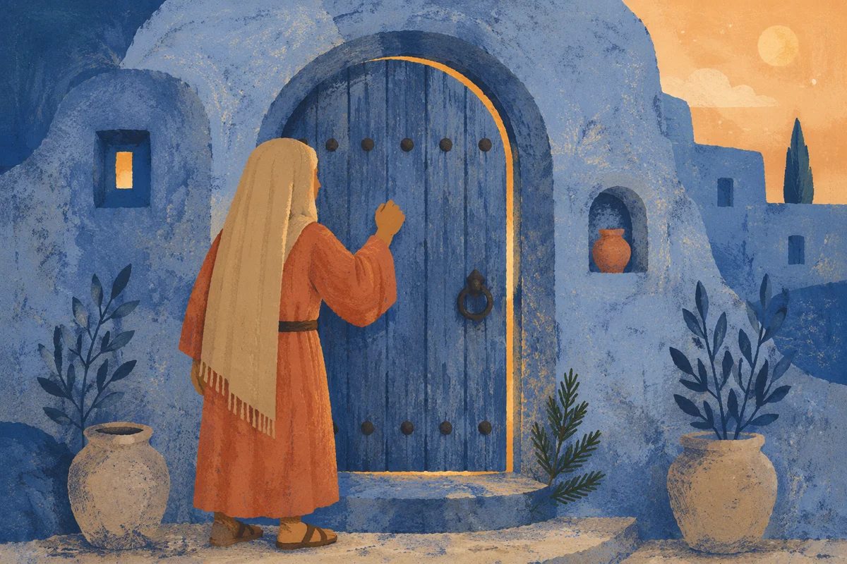 Jesus Knocking at Blue Door Light