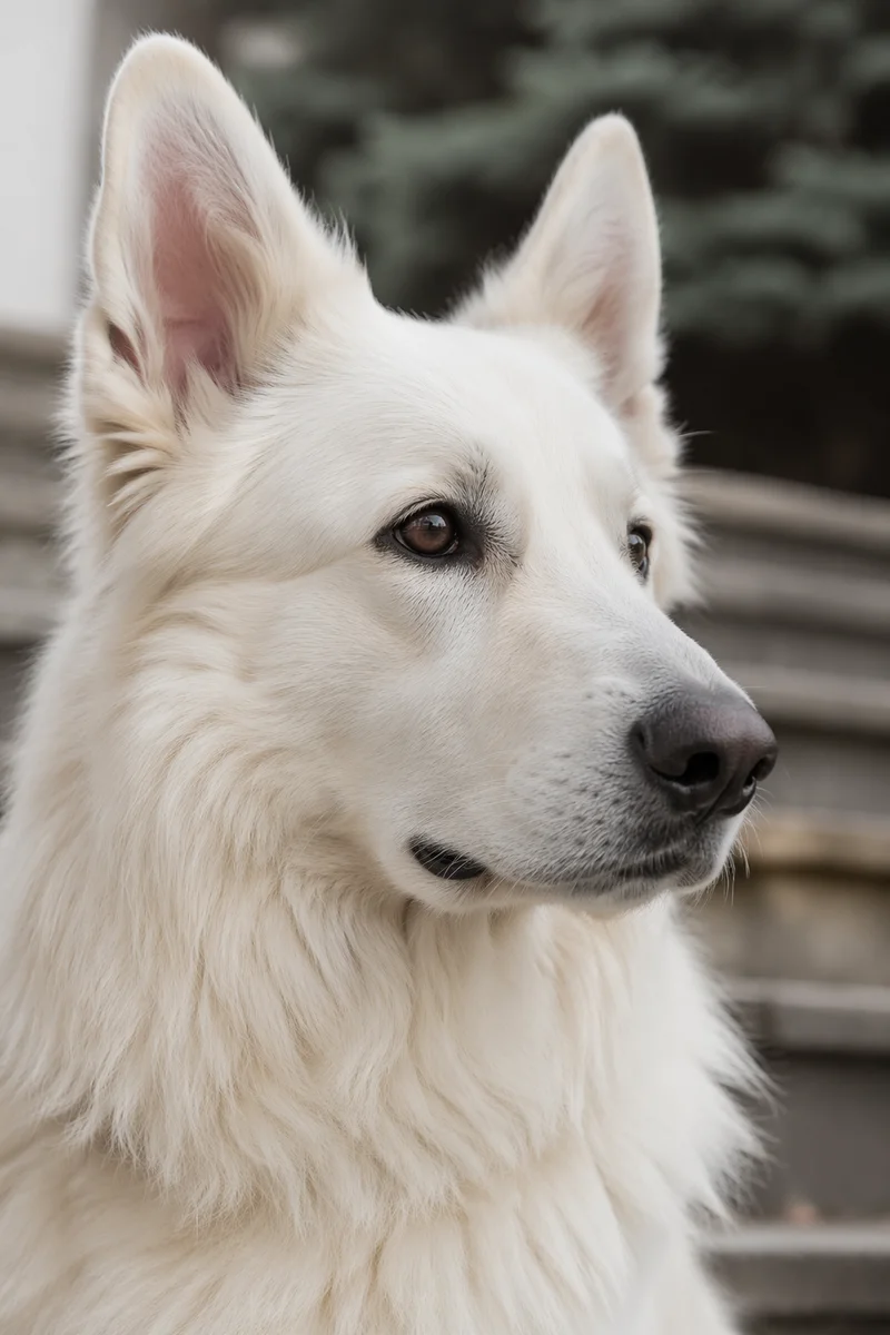 Gentle White Shepherd in Evergreen Light