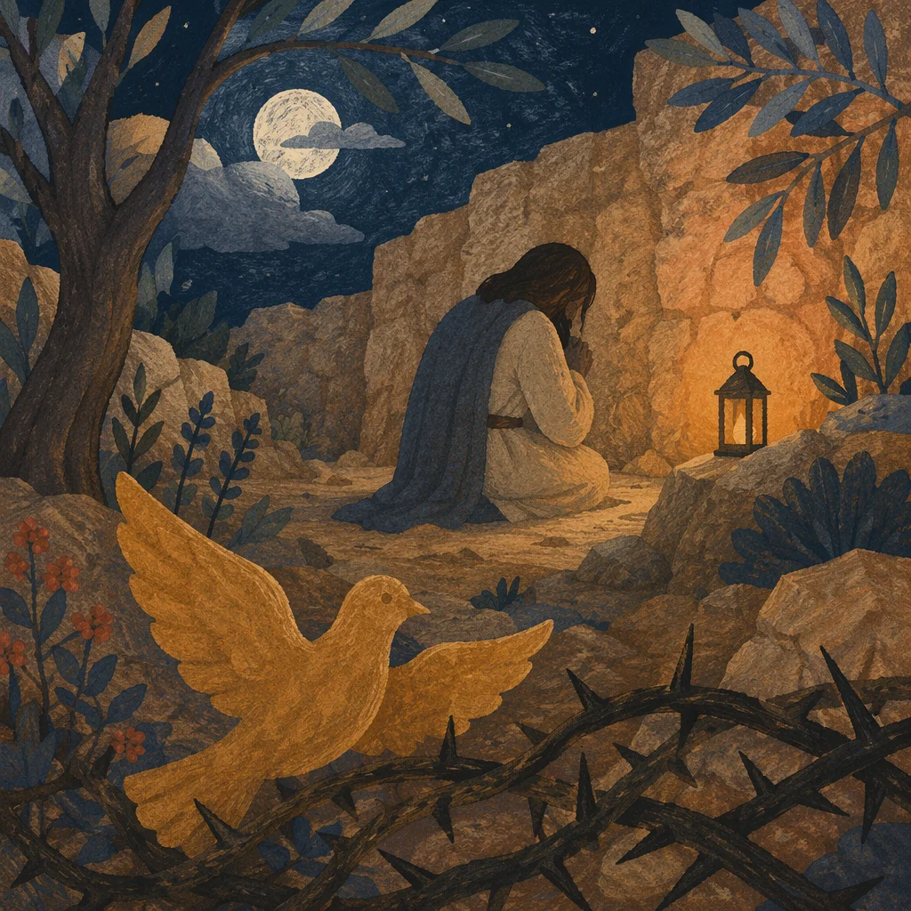 Jesus Praying in Gethsemane at Night