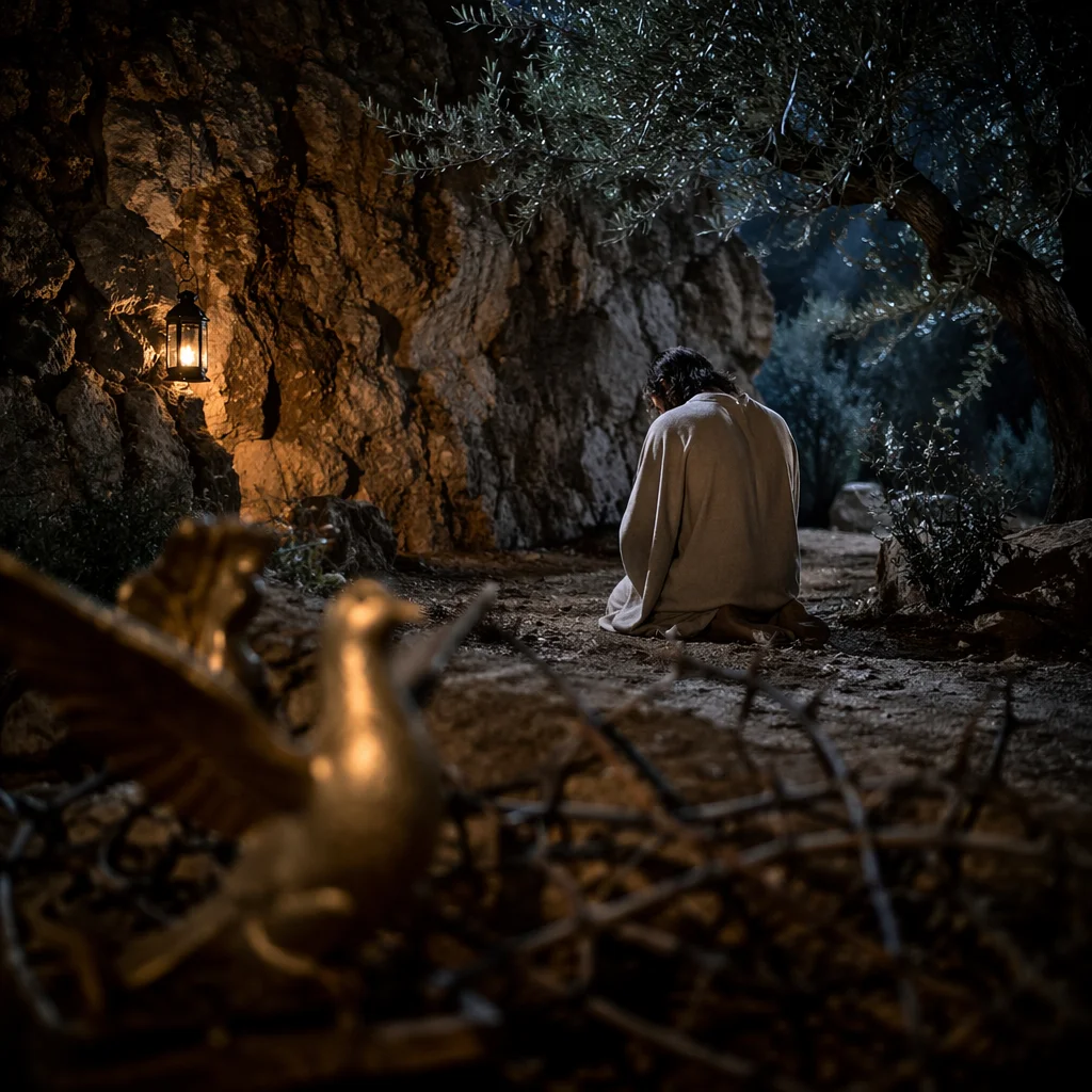Jesus Praying in Gethsemane at Night