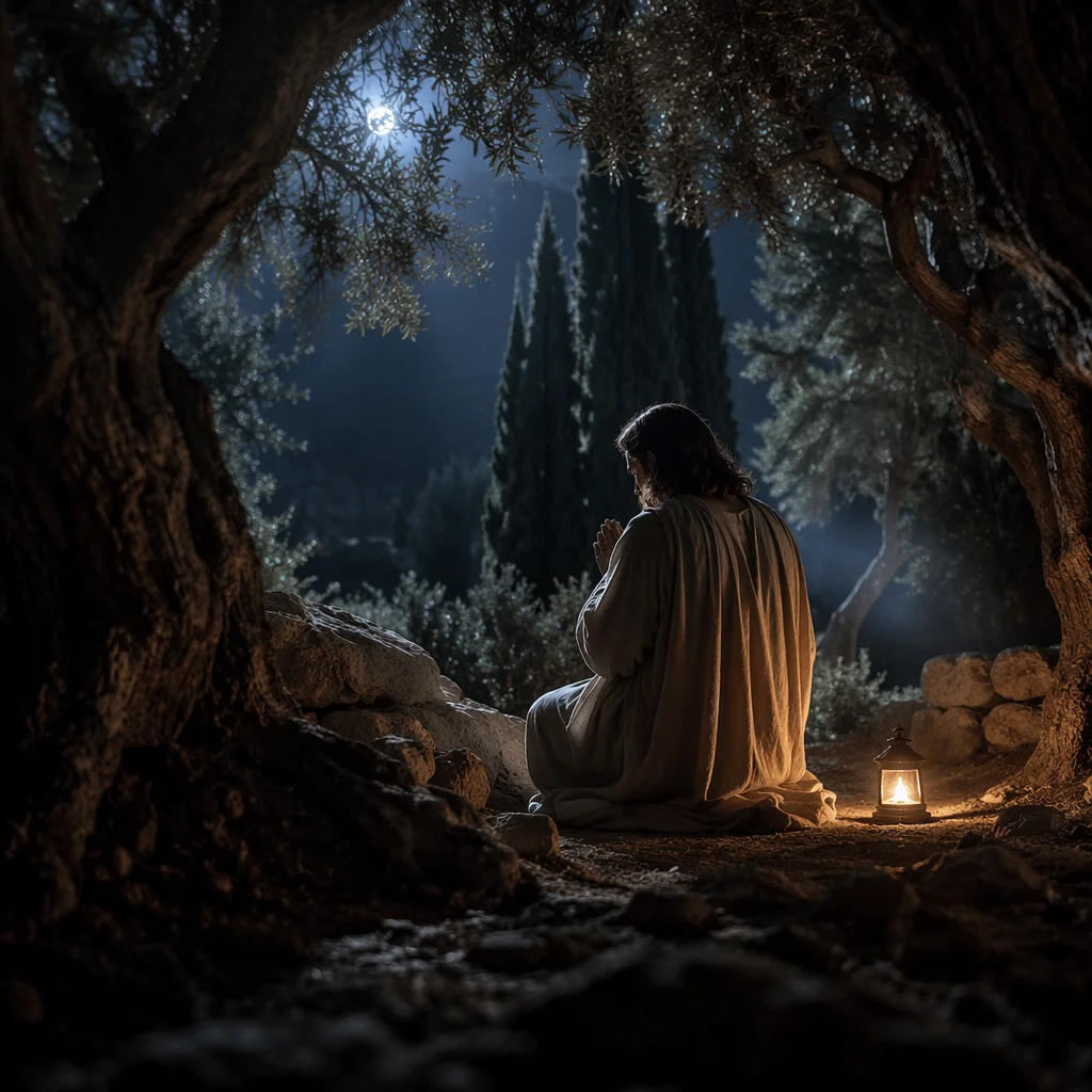 Jesus Praying in Gethsemane at Night