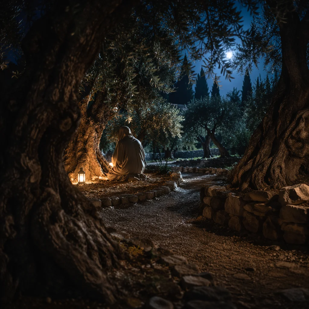 Jesus Praying in Gethsemane at Night
