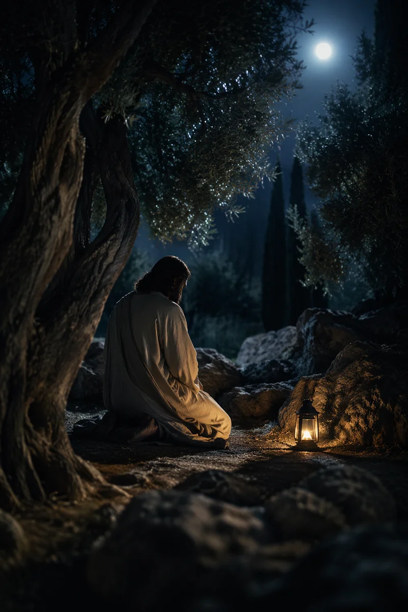 Jesus Praying in Gethsemane at Night