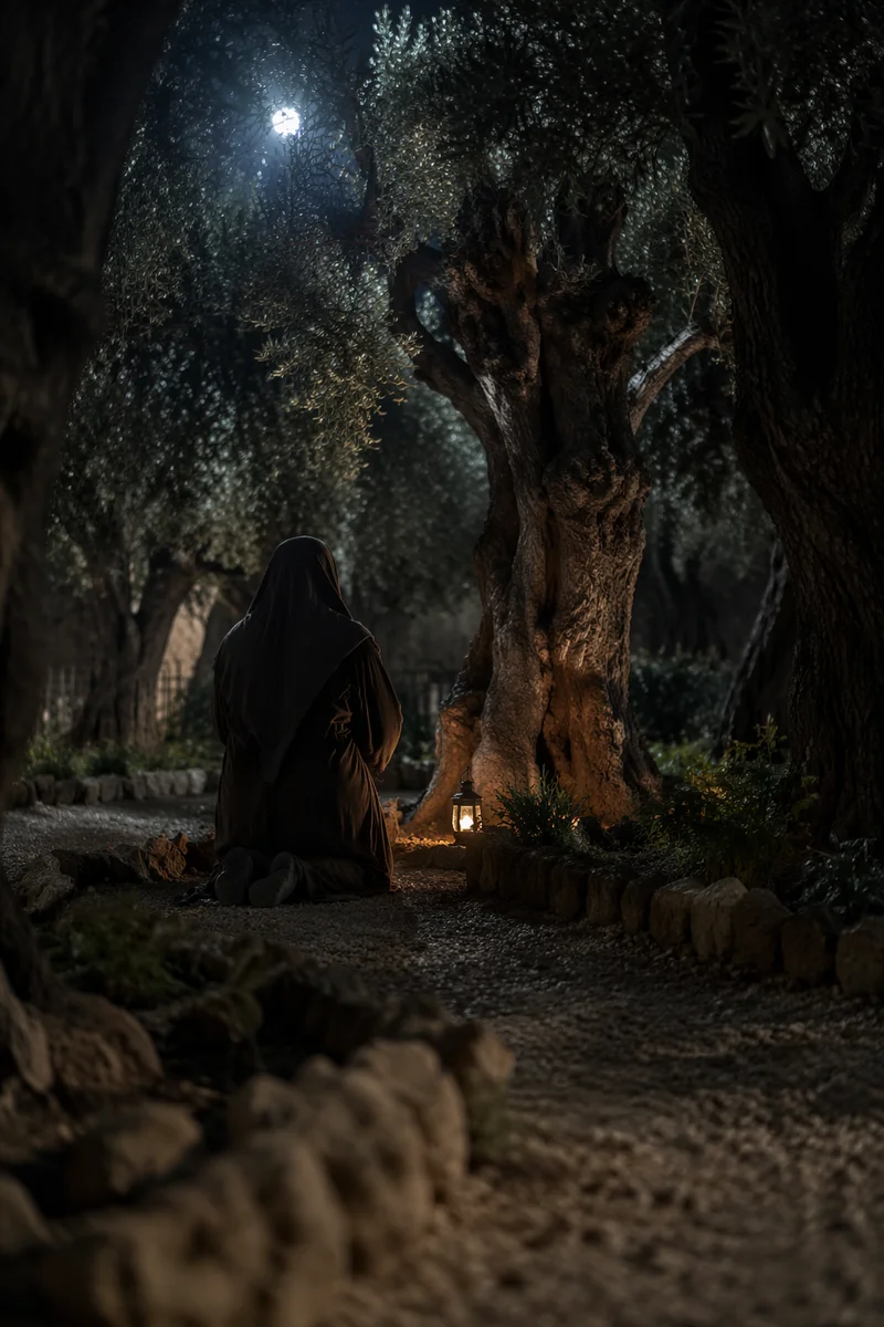 Jesus Praying in Gethsemane at Night