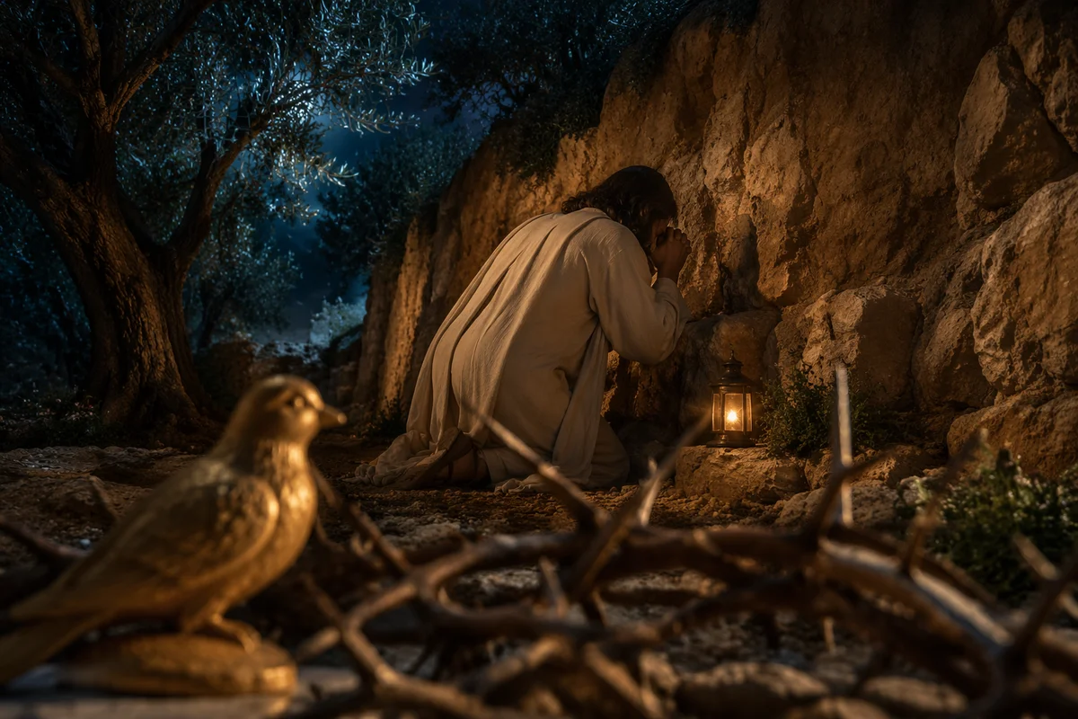 Jesus Praying in Gethsemane at Night