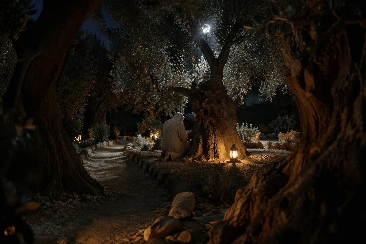 Jesus Praying in Gethsemane at Night