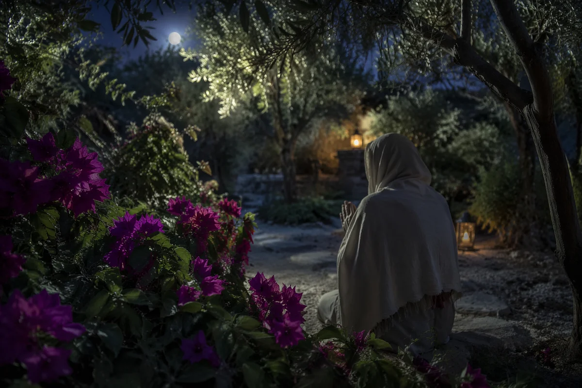 Jesus Praying in Gethsemane at Night