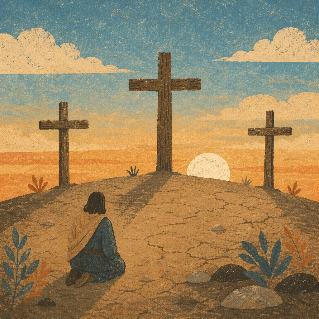 Calvary Crosses at Golden Sunset