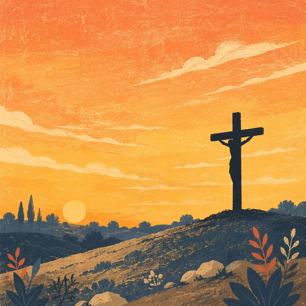 Jesus Silhouette on Cross at Sunset