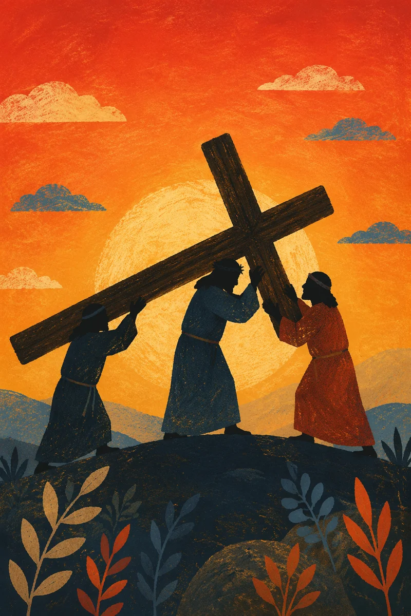 Silhouette of Cross at Calvary Sunset