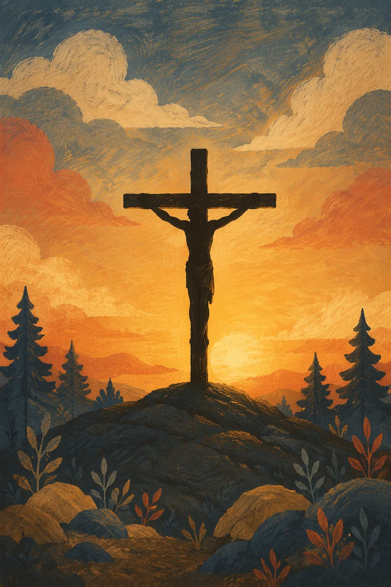 Jesus Silhouette on Cross at Sunset
