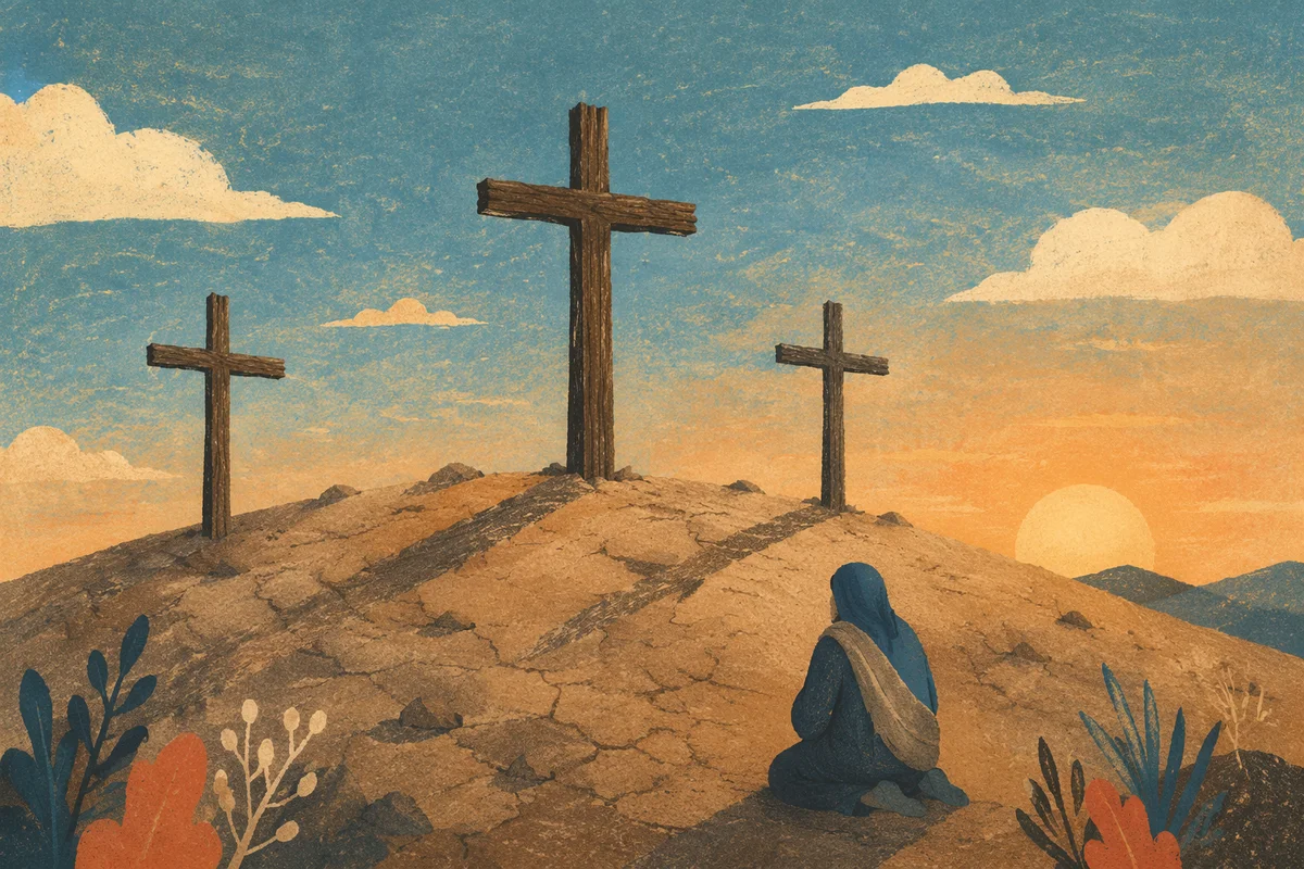 Calvary Crosses at Sunset with Silhouette