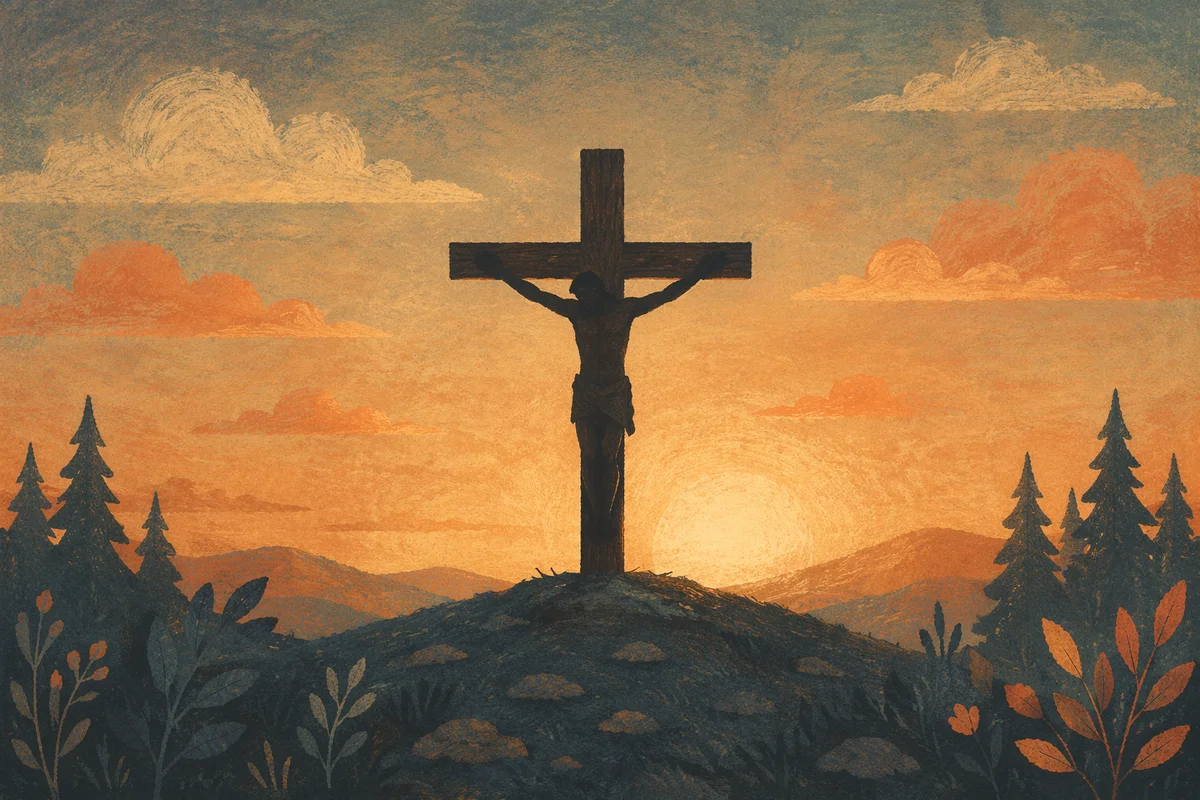 Jesus Silhouette on Cross at Sunset