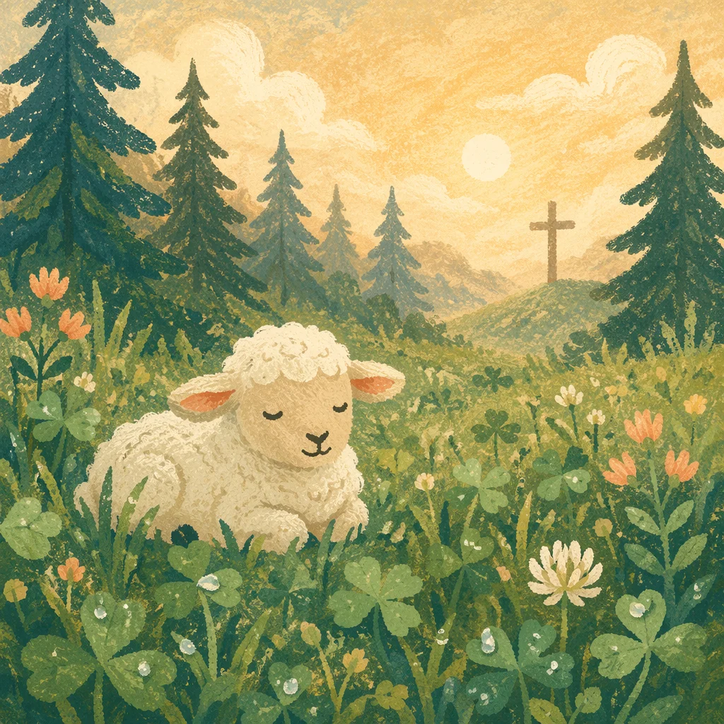 Gentle Lamb in Evergreen Morning Meadow