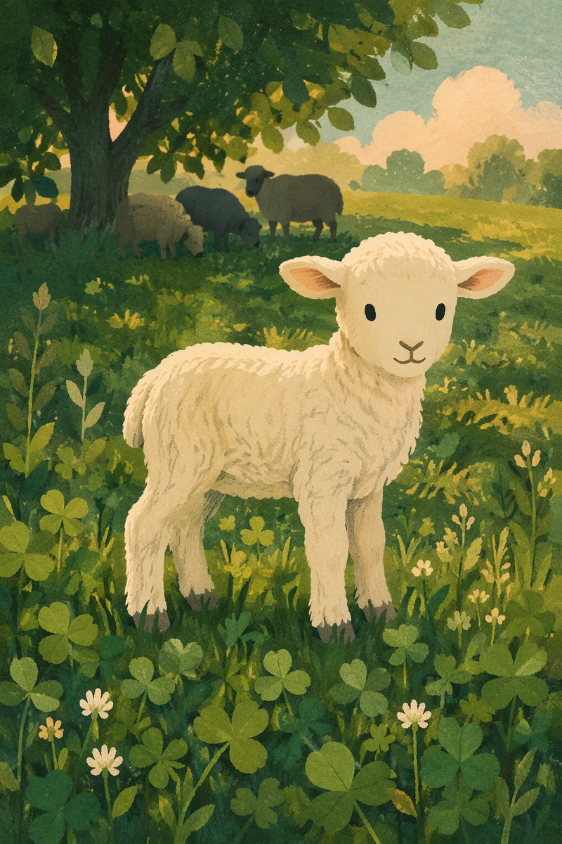 Gentle Lamb in Evergreen Meadow Light