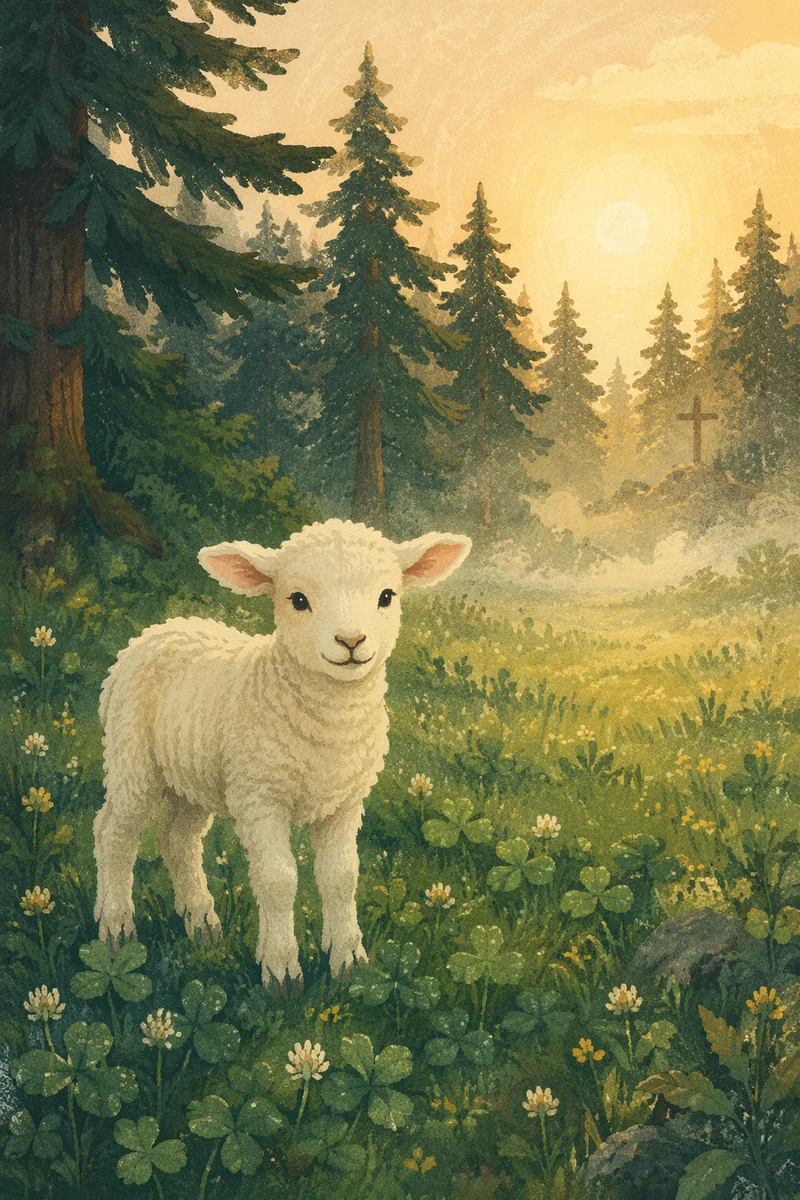 Peaceful Lamb in Evergreen Meadow Light