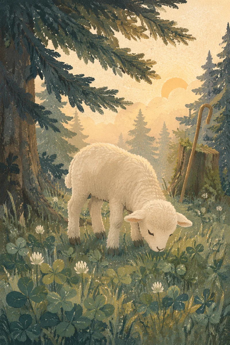 Gentle Lamb in Evergreen Meadow Light