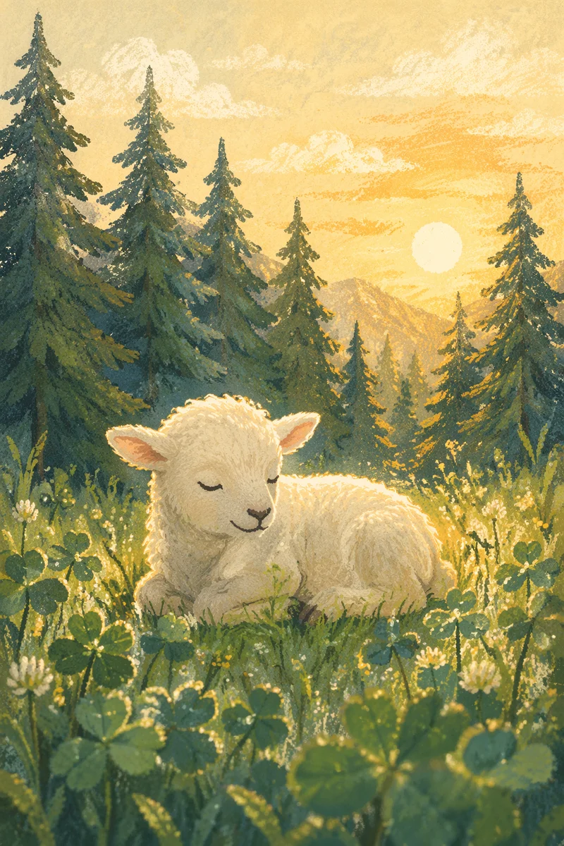 Gentle Lamb in Evergreen Morning Meadow