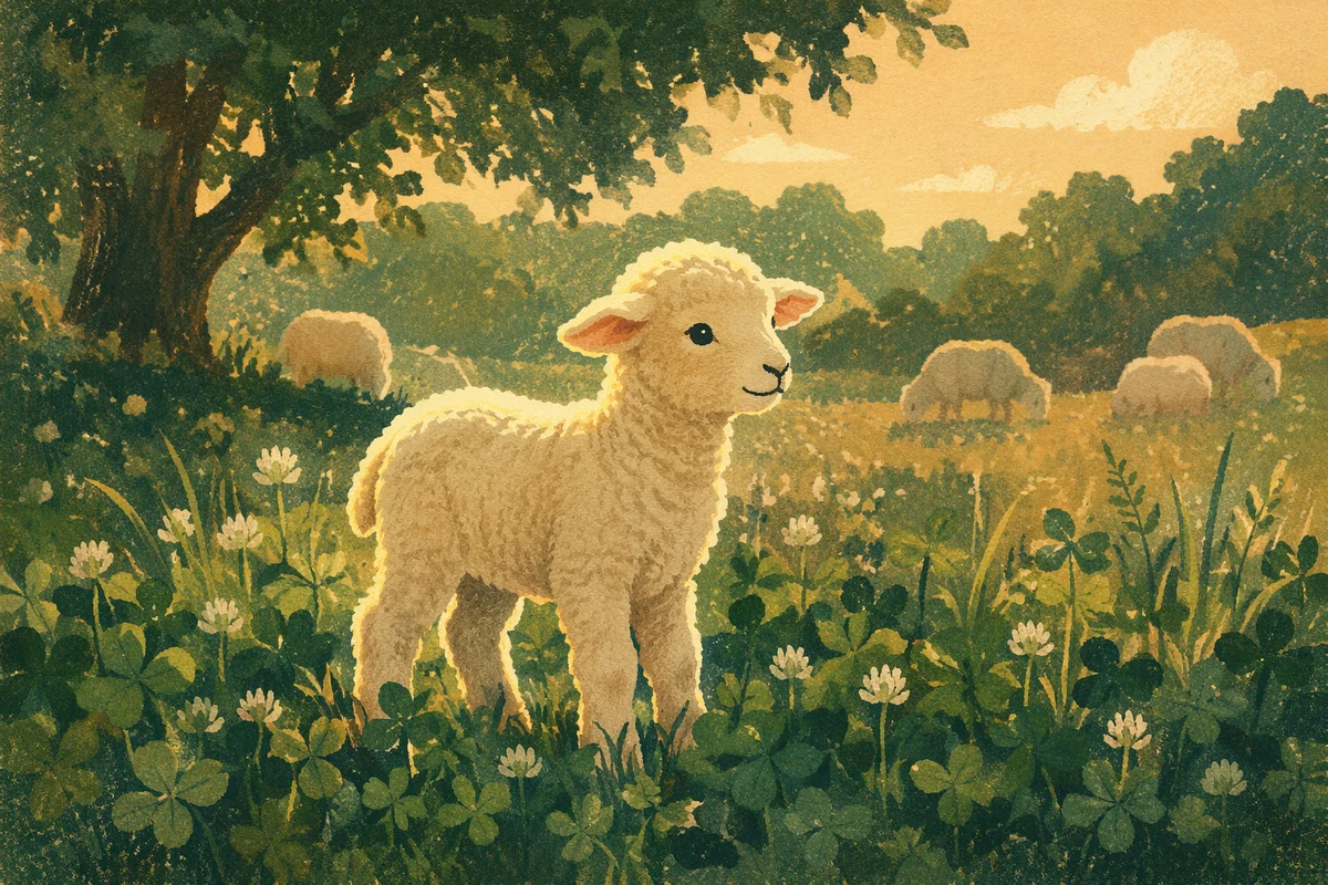 Gentle Lamb in Evergreen Meadow Light