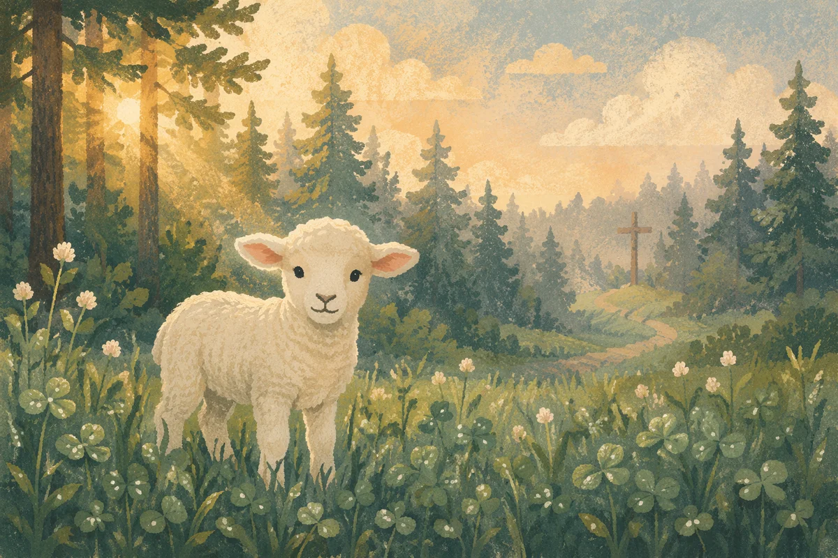 Gentle Lamb in Evergreen Meadow Light