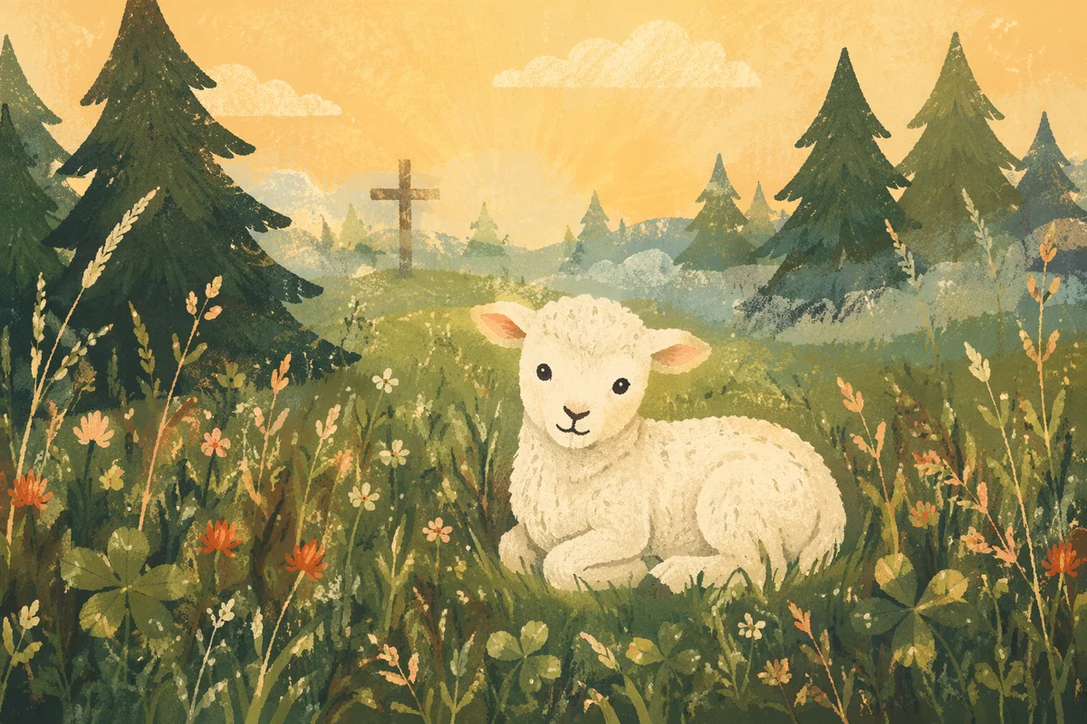 Gentle Lamb in Evergreen Meadow Light