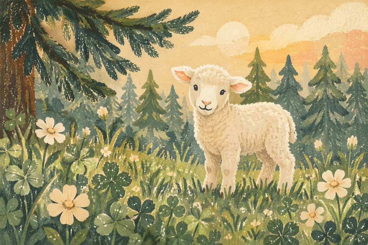 Gentle Lamb in Evergreen Meadow Light