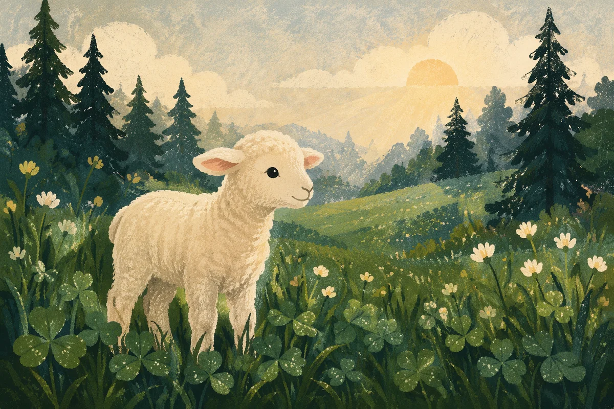 Gentle Lamb in Evergreen Meadow Light
