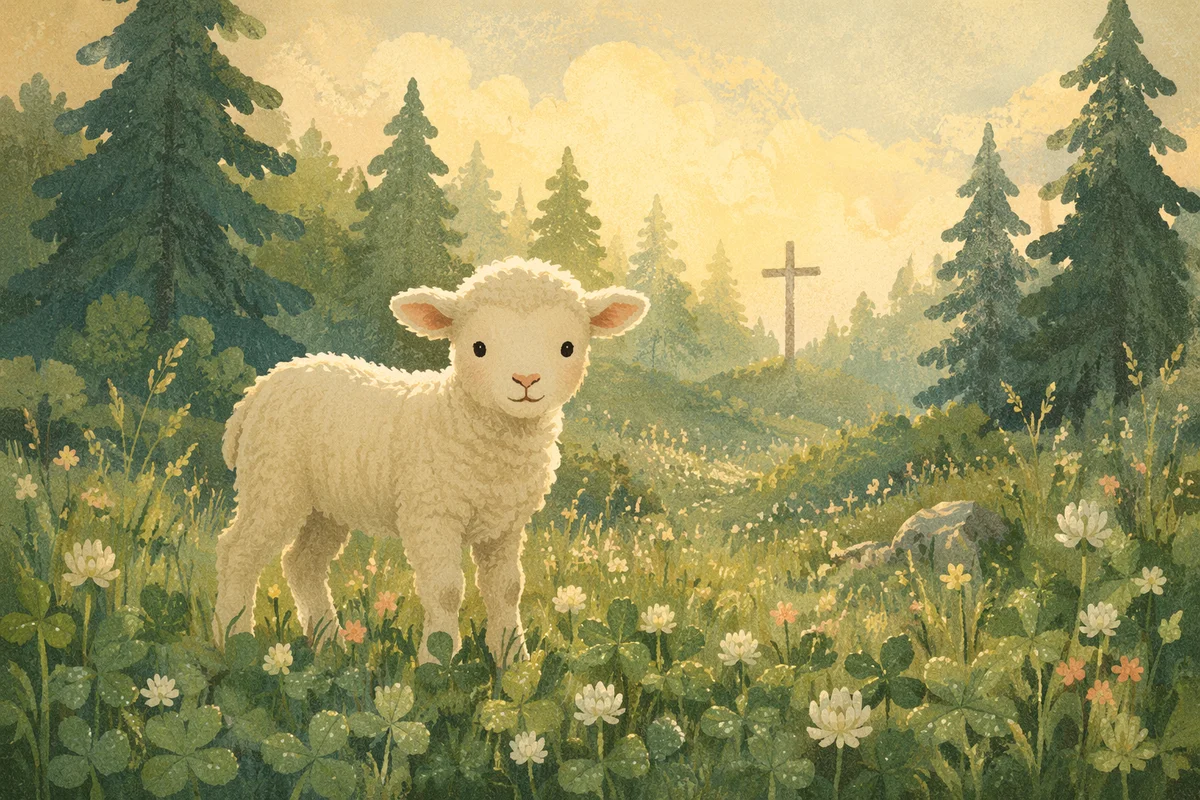 Gentle Lamb in Evergreen Meadow Light