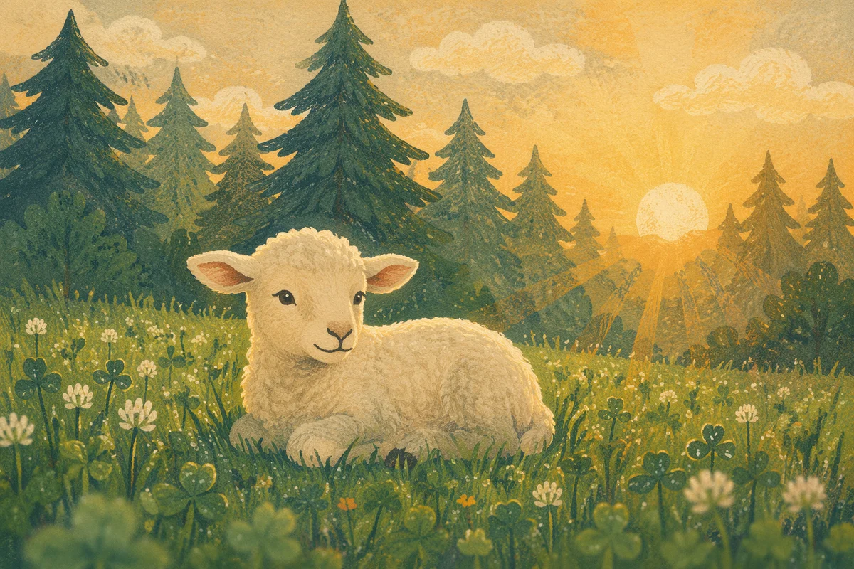Gentle Lamb in Evergreen Morning Meadow
