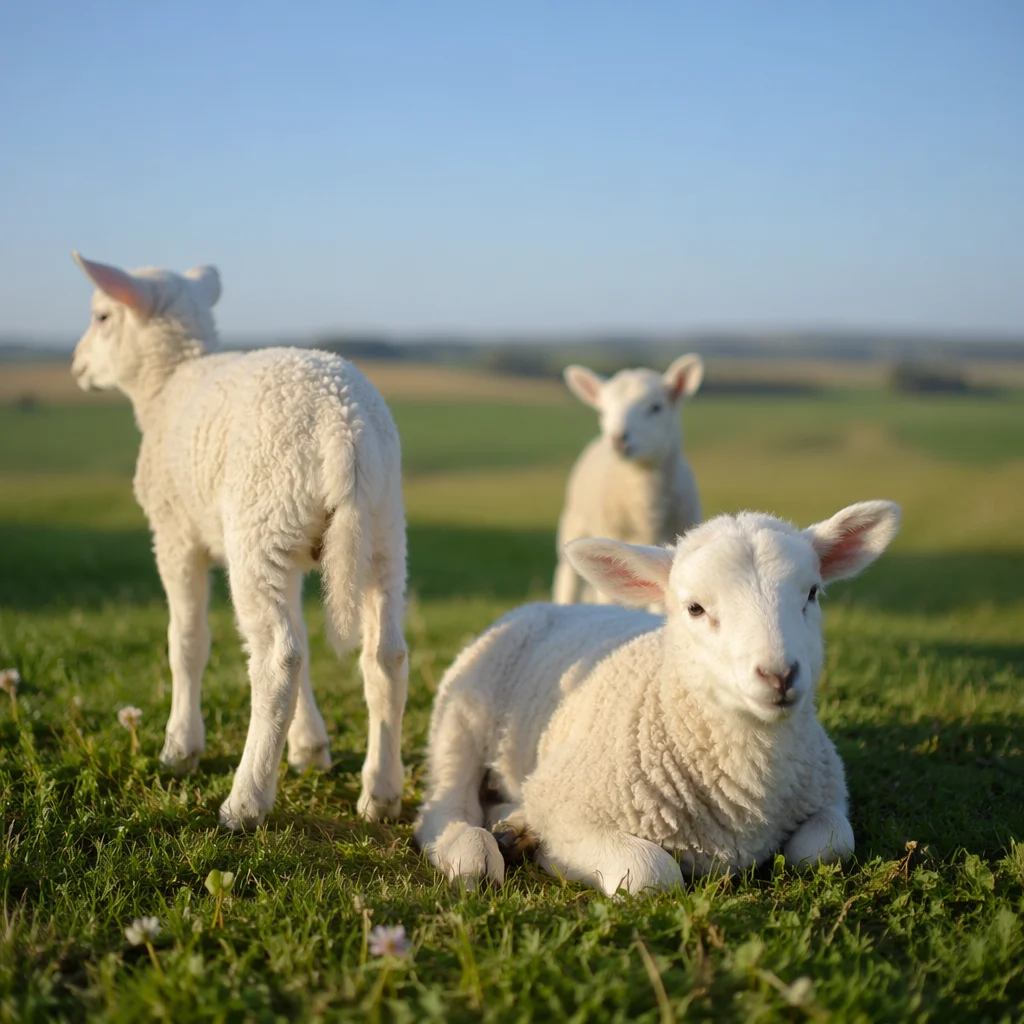 Gentle Lambs in a Spring Meadow