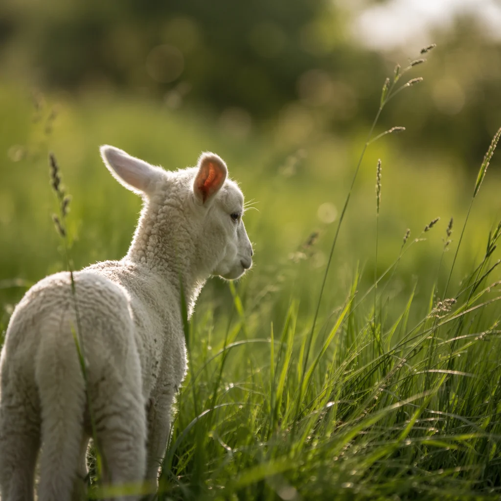 Gentle Lamb in Sunlit Green Meadow