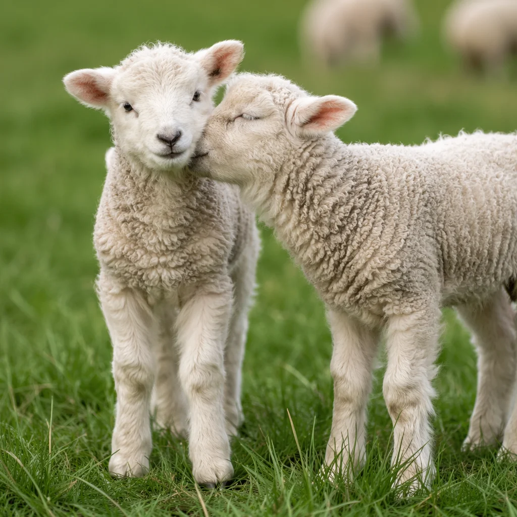 Gentle Lambs in Spring Green Meadow
