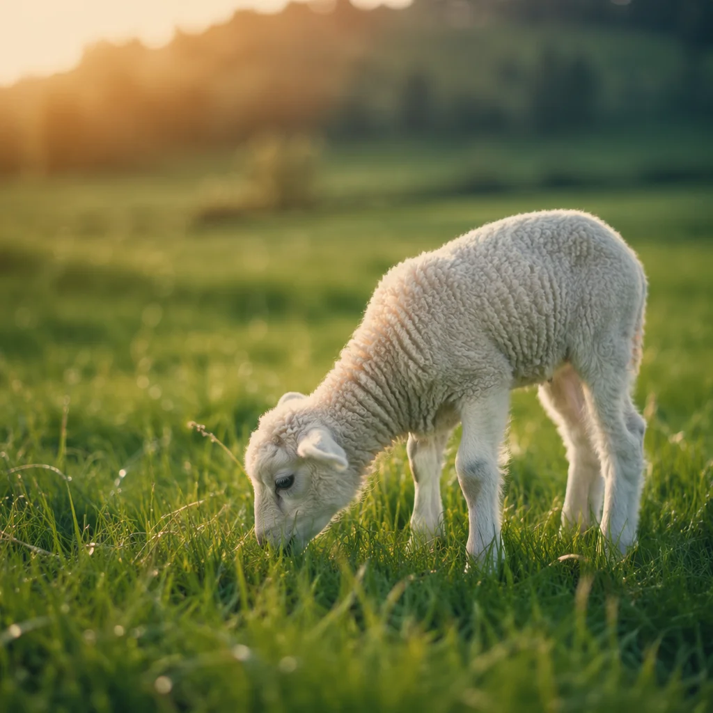 Gentle Lamb Grazing in Green Meadow