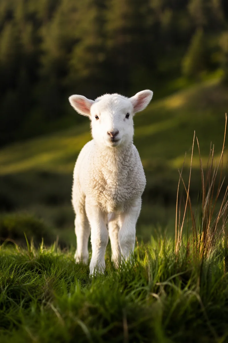 Peaceful White Lamb in Green Meadow