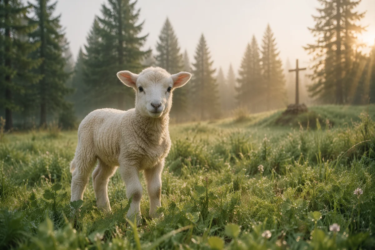 Gentle Lamb in Evergreen Meadow Light