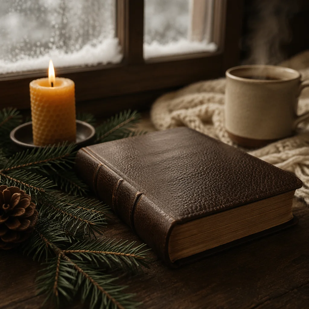 Leather Bible with Evergreen and Candle