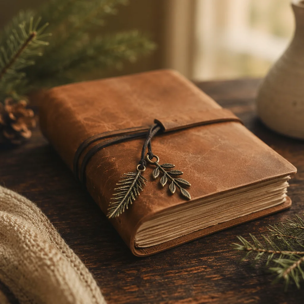 Leather Bible on Dark Walnut Table
