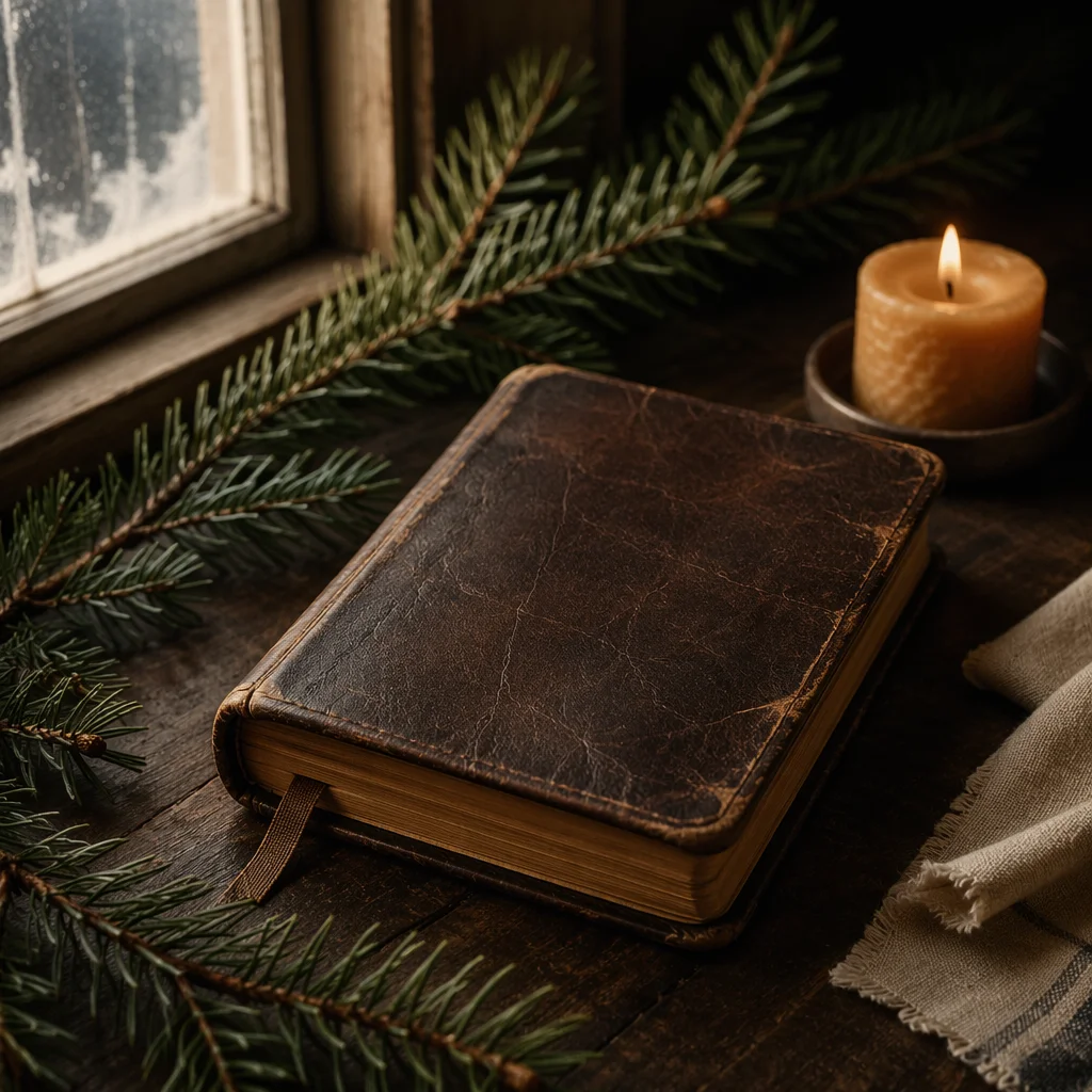 Leather Bible with Evergreen and Candlelight