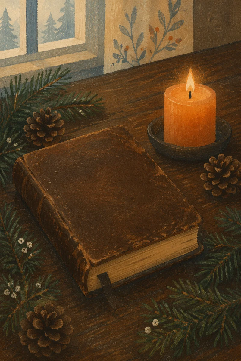 Leather Bible with Evergreen and Candlelight