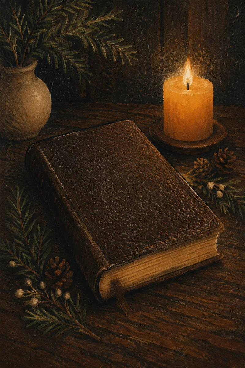 Leather Bible with Evergreen and Candlelight