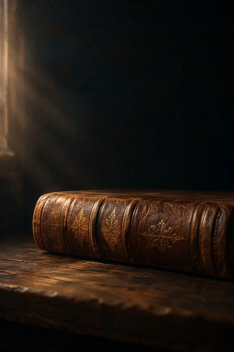 Leather Bible on Dark Wooden Table