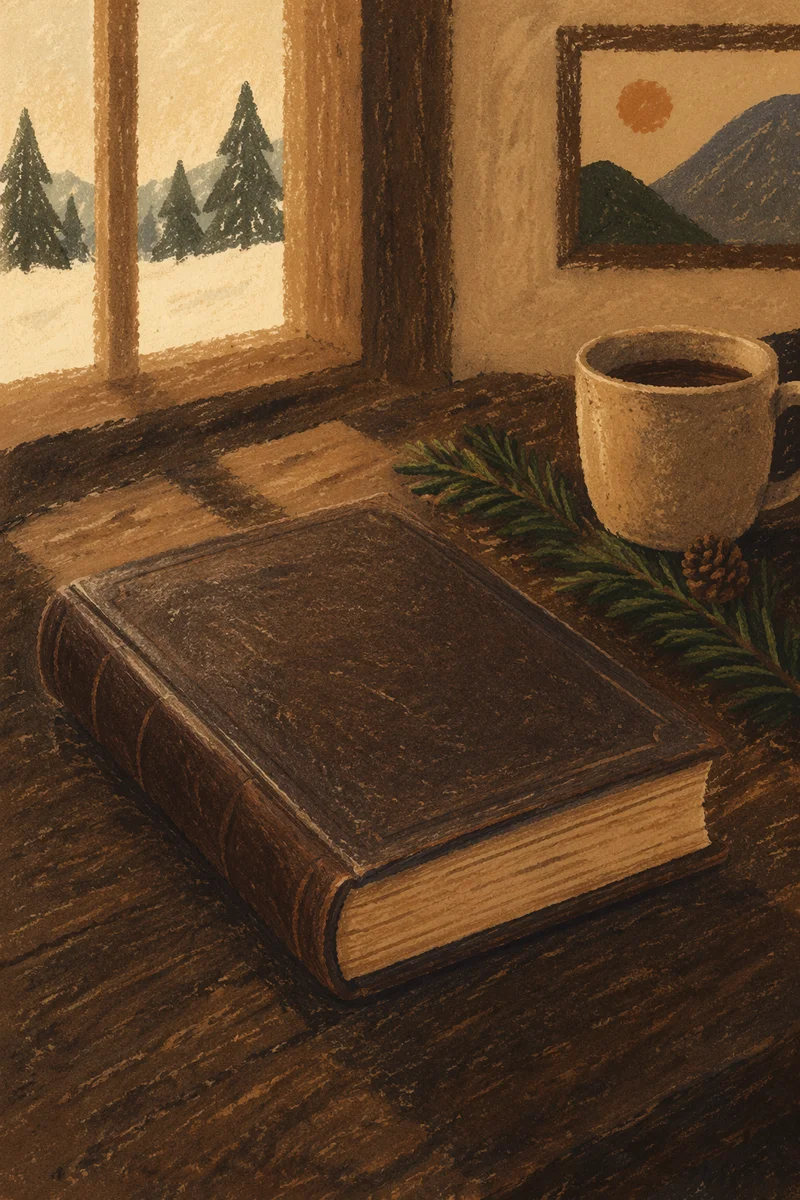 Leather Bible on Dark Walnut Table
