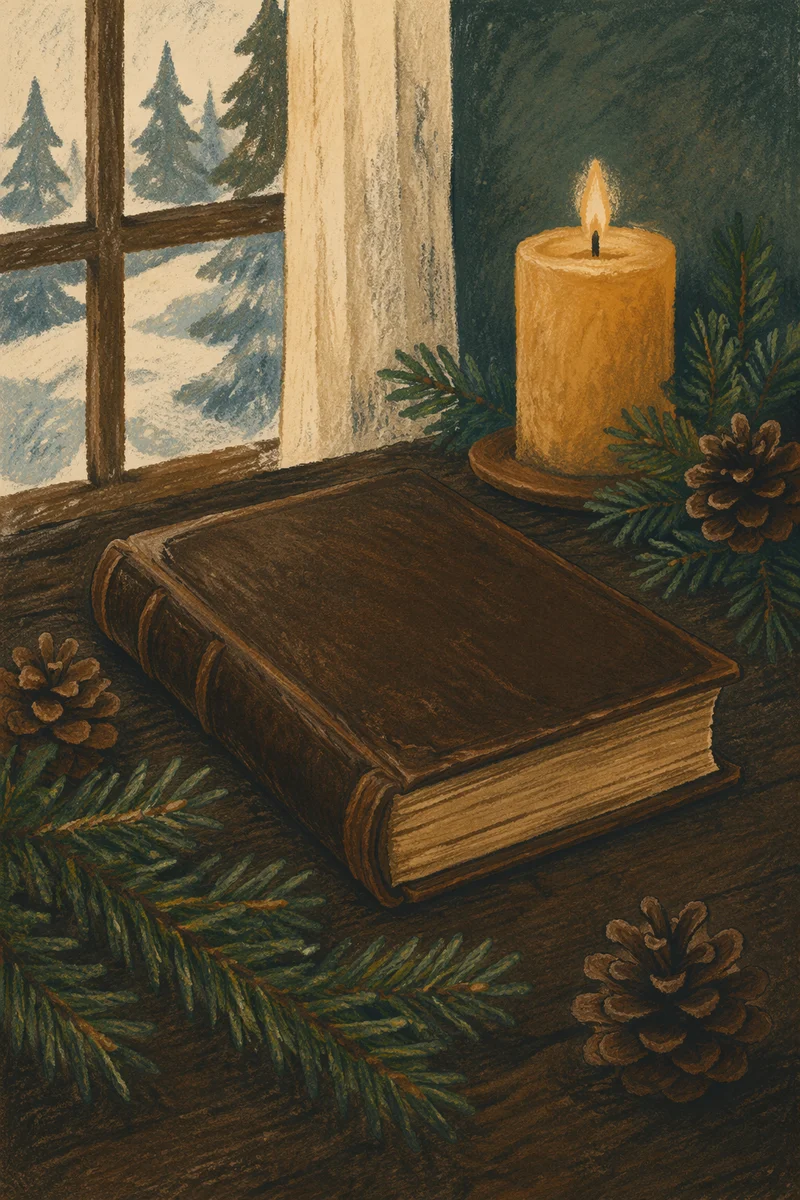 Leather Bible with Evergreen on Dark Walnut