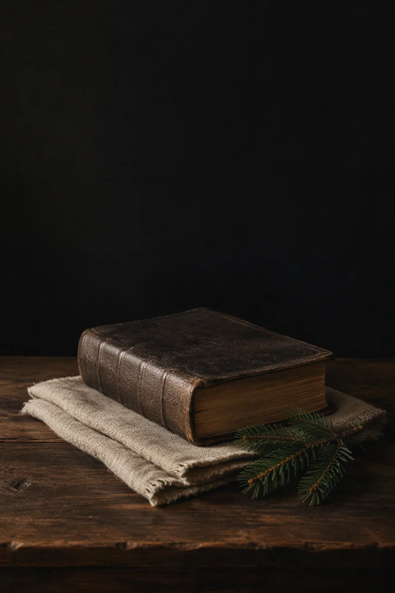 Leather Bible on Dark Walnut Table