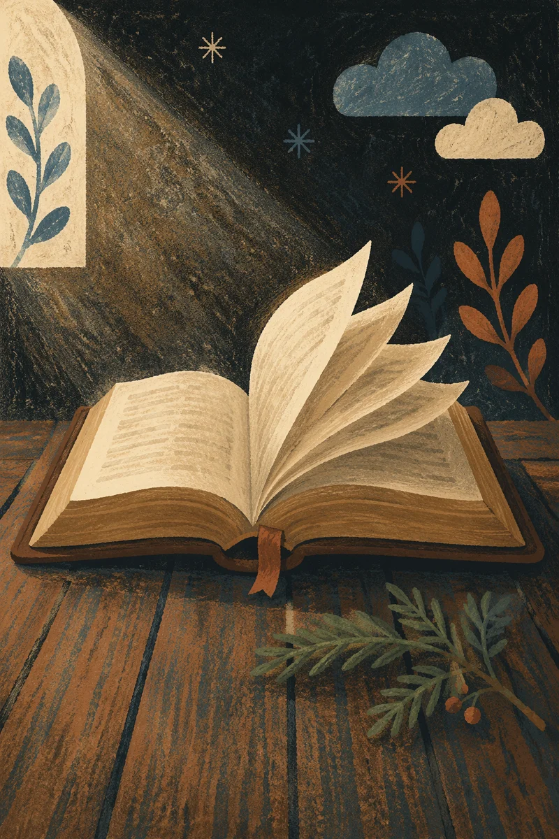 Open Leather Bible on Rustic Wood