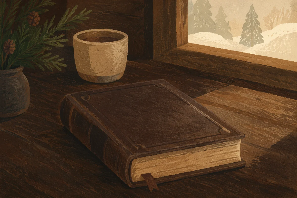 Leather Bible on Dark Walnut Table